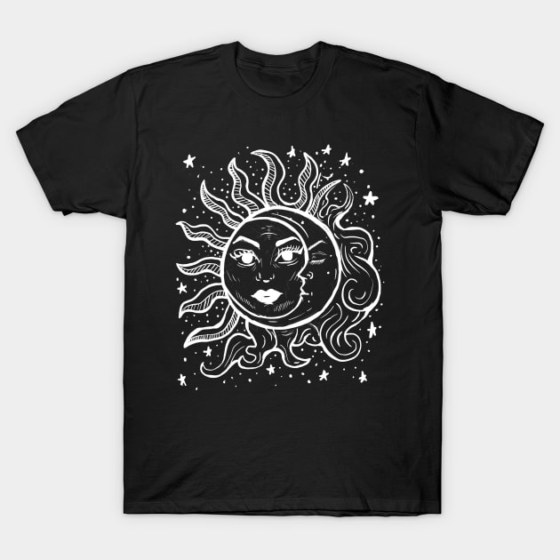 Sun and Moon Grunge Goth Nineties Hand Drawn T-Shirt by LunaElizabeth